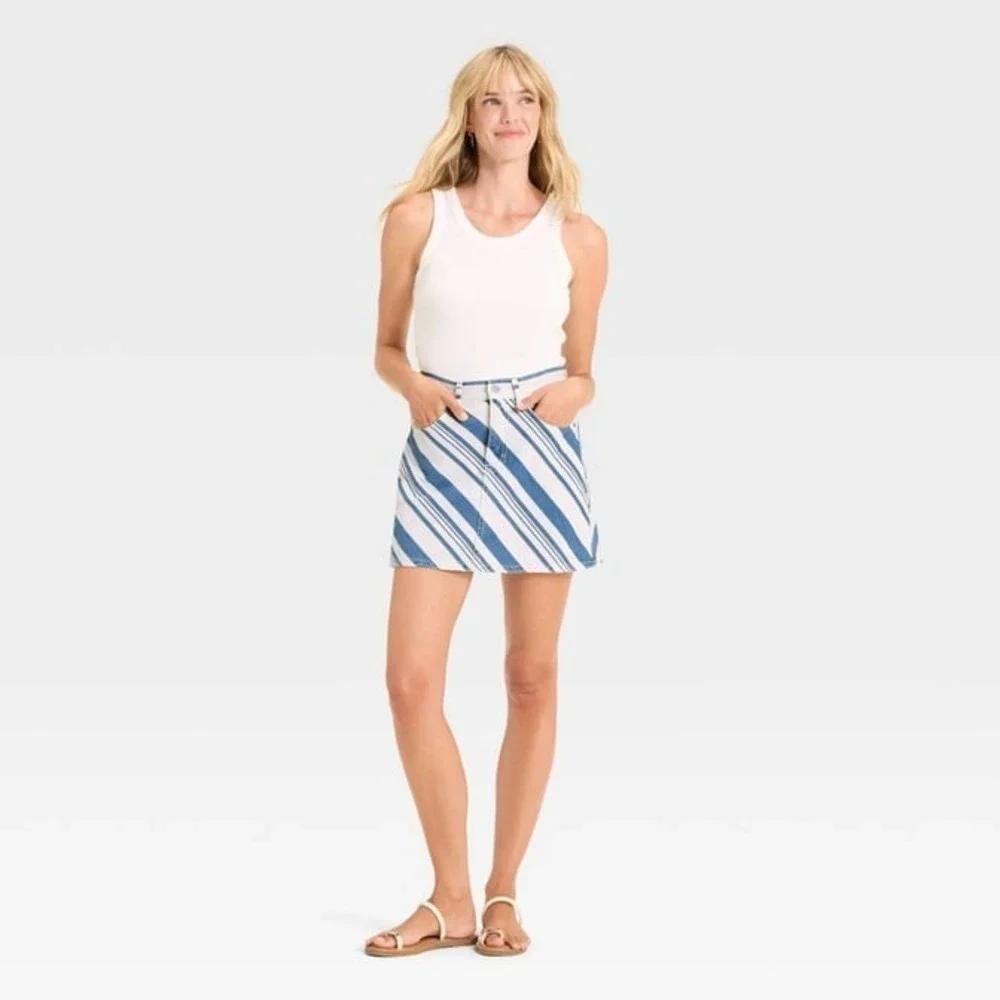 Women's Striped Denim Mini Skirt Stripe‎ Navy Blue Size 2
